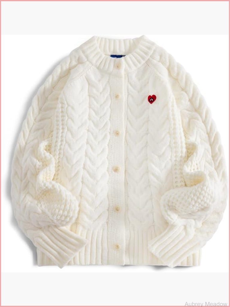 Chunky Cable Knit Cardigan Oversized Open Front Long Sleeve Crewneck